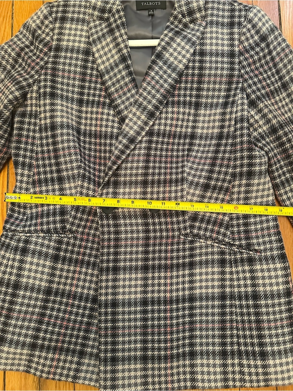 Talbots Women's Oversized Plaid Preppy Blazer in Sage, Black and Pink Size 8 - Picture 11 of 12